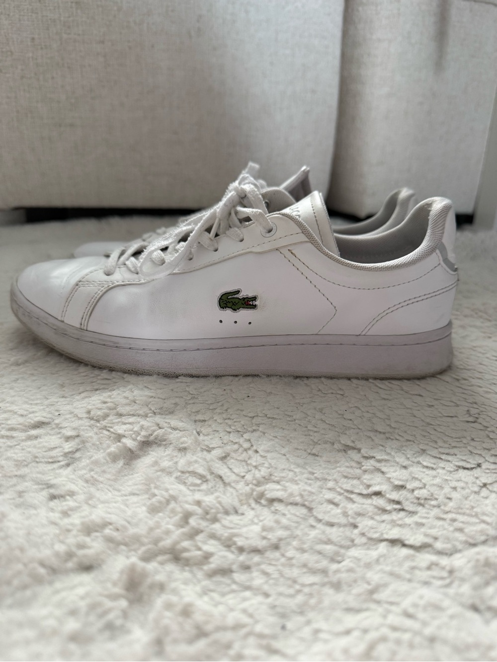 Lacoste White Leather Low-Top Sneakers with Green Croc - Picture 3 of 9